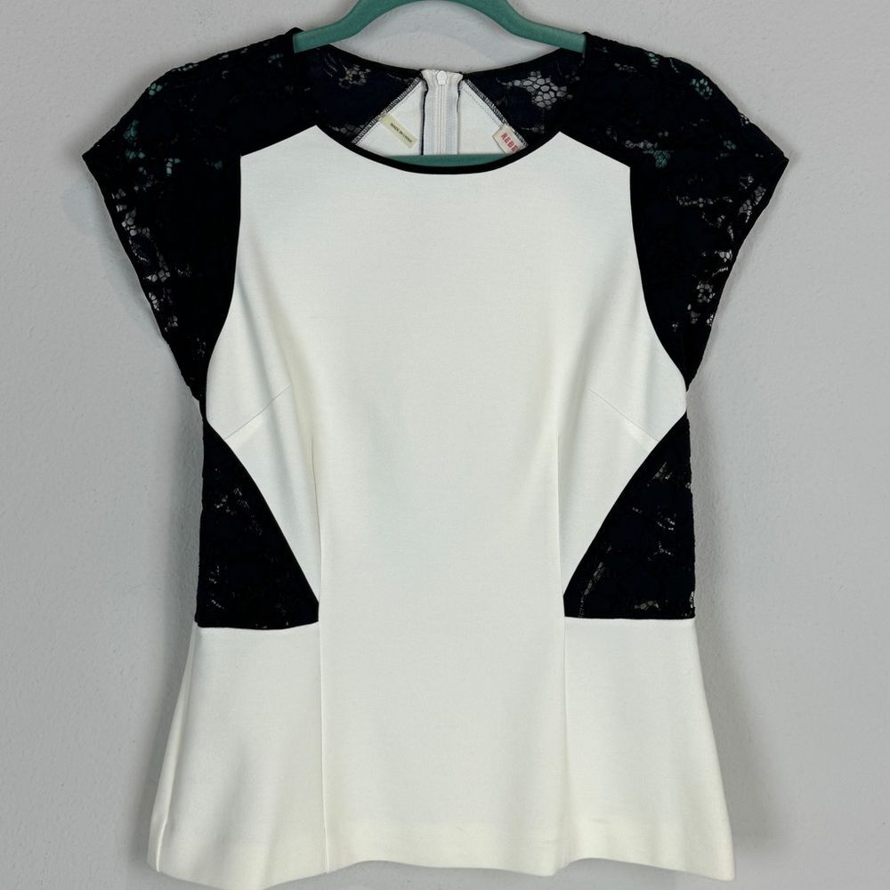 Rebecca Taylor Ivory Black Lace Peplum Top 10